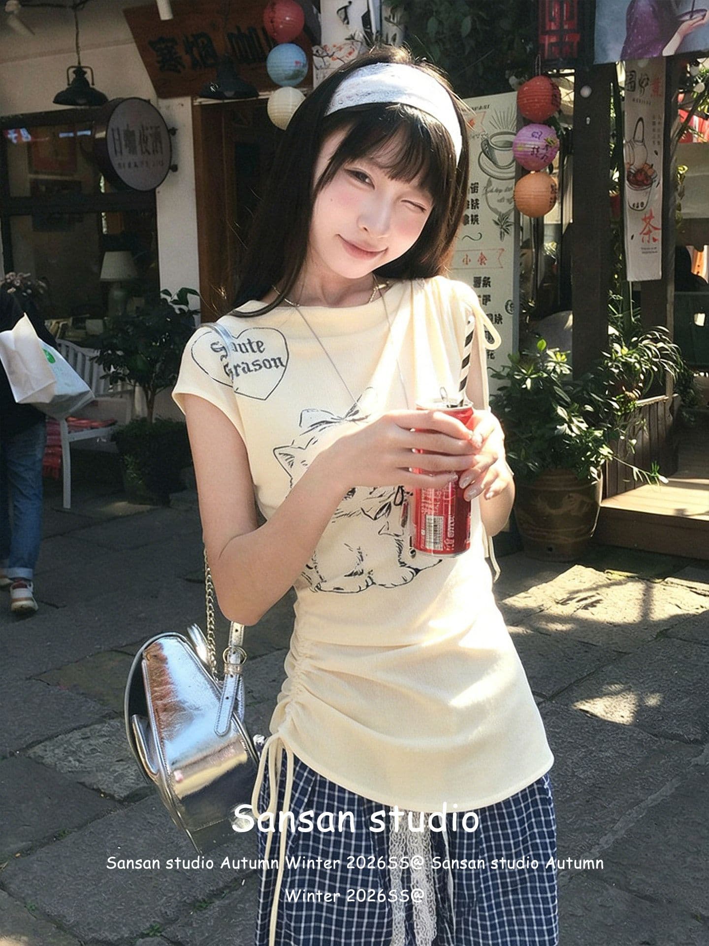 도파민 반팔 티셔츠 여성 여름 착용 가져 가라. 새끼 고양이 프린트 펌프 로프 황색 tee 몸매 가꾸기 한 첨부 된 의류 디자인 센스 상세 이미지 3