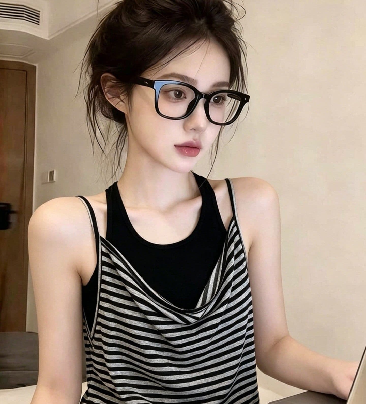 주간 실크 눈꽃 스트라이프 슬립 코디 민소매 투피스 조끼 여성 여름 한 부서 아름다운 스택 착용 디자인 맨위 상세 이미지 1