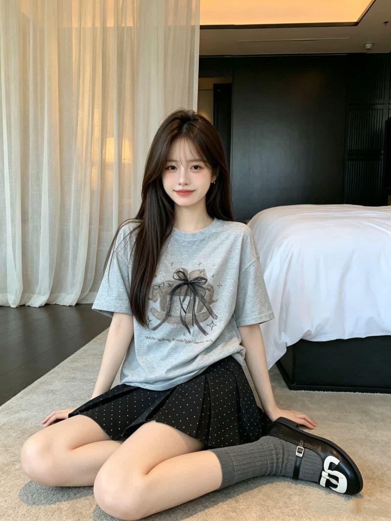 라이 경기 서울 눈꽃 달콤함 나비 매듭 트로이 목마 프린트 반팔 티셔츠 여름 루즈핏 슬림해 보이는 화이트 소녀 맨위 상세 이미지 4