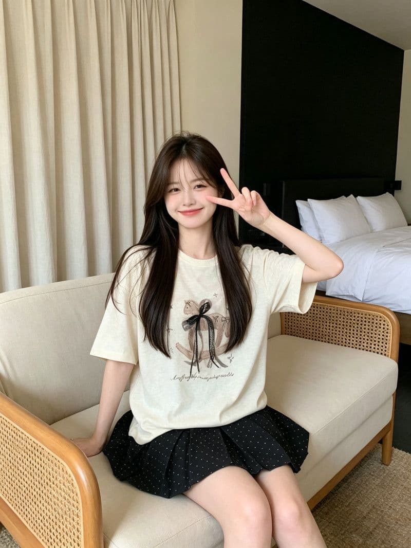 라이 경기 서울 눈꽃 달콤함 나비 매듭 트로이 목마 프린트 반팔 티셔츠 여름 루즈핏 슬림해 보이는 화이트 소녀 맨위 상세 이미지 8