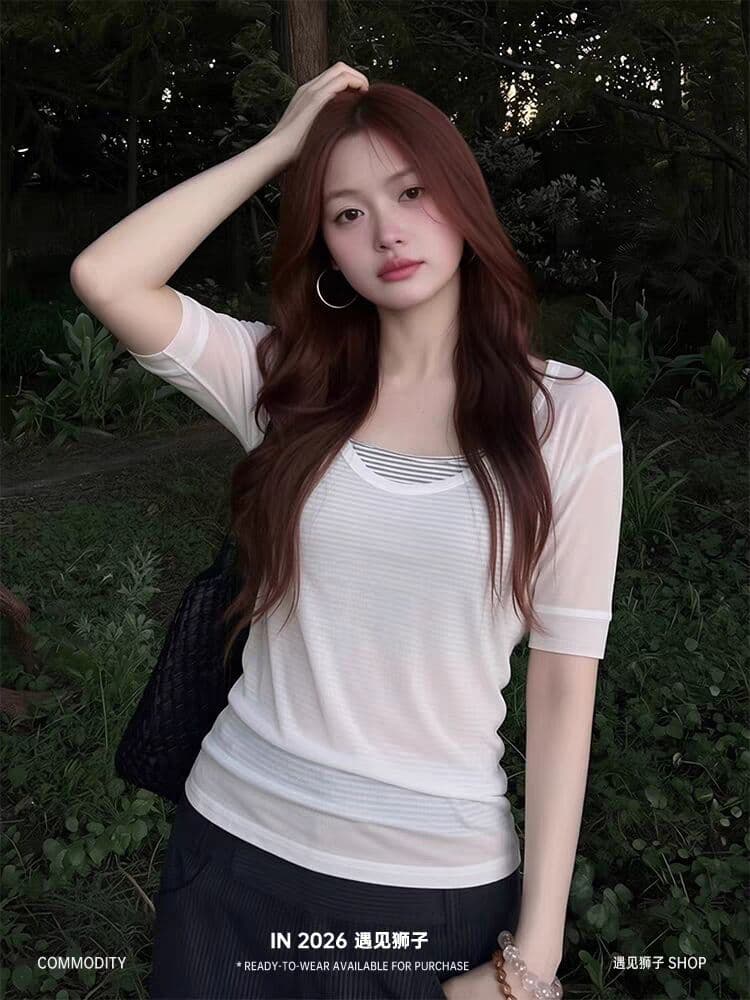 라이 경기 서울 160 그램 원본 컬러 짜임 기사 프랑스식 순수한 욕망 바람 마이크로 ~을 통해 자외선 차단 블라우스 투피스 세트 이미지 2