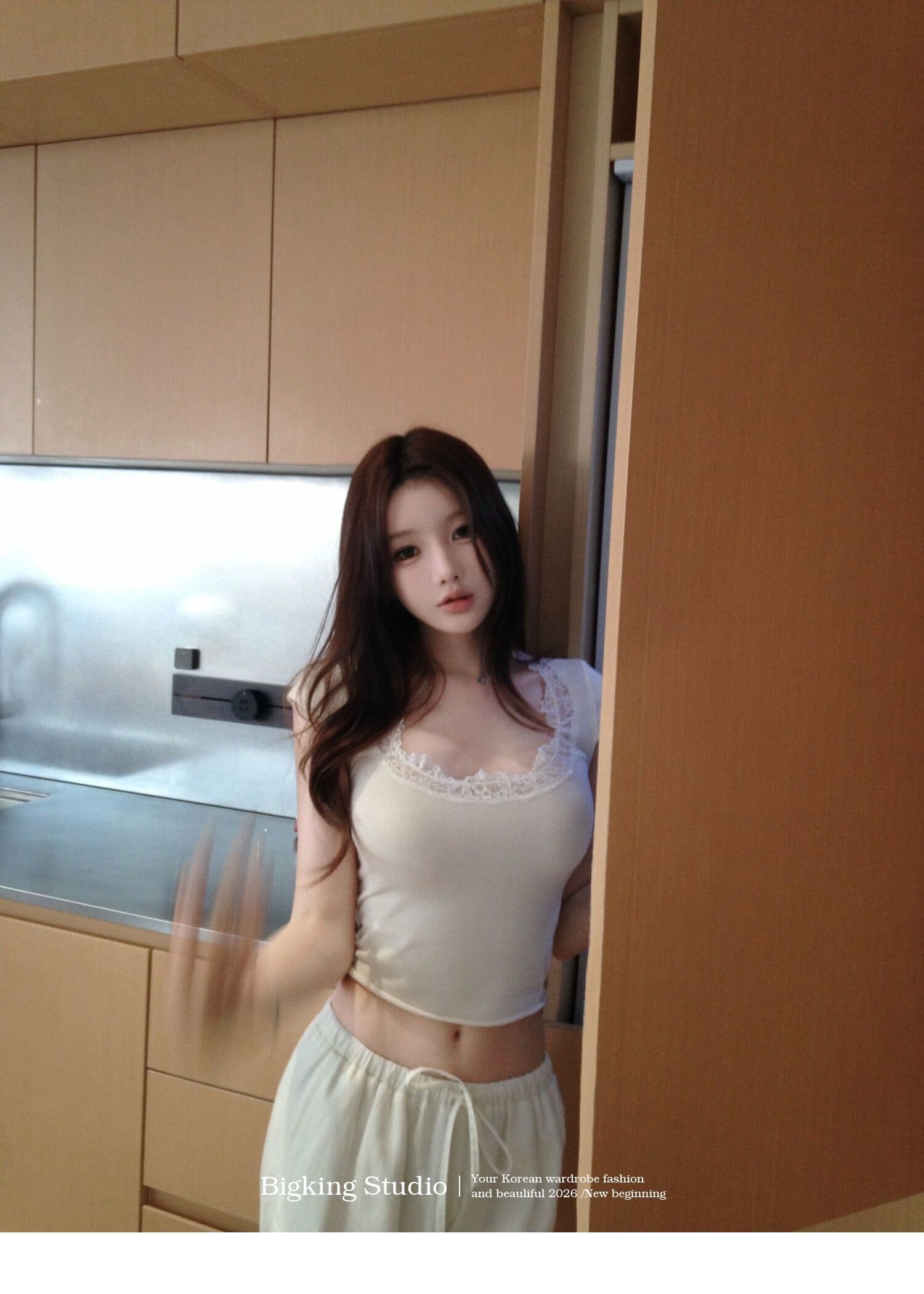 bigking 다이 킨 홈 얕은 욕망 마이크로 대 u 칼라 레이스 측면 반팔 티셔츠 여성 몸매 가꾸기 순수한 욕망 맨위 상세 이미지 4