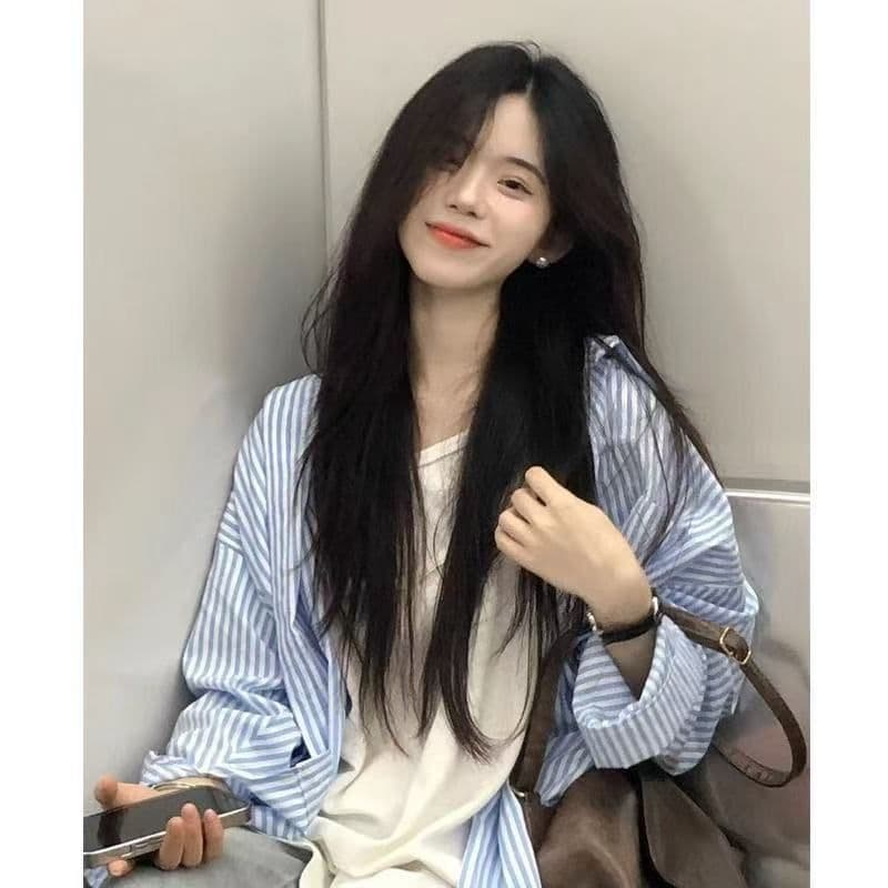 2026 새로운 스트라이프 여성 셔츠 봄 여름 얇은 스타일 품격 ins 트렌디 고급 센스 루즈핏 오픈 가디건 긴팔 맨위 이미지 4