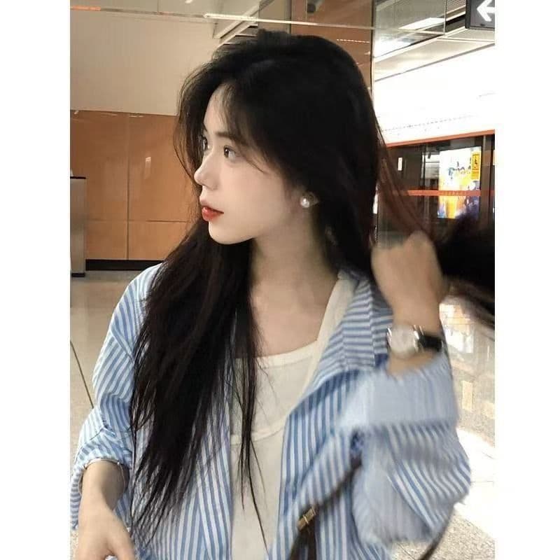2026 새로운 스트라이프 여성 셔츠 봄 여름 얇은 스타일 품격 ins 트렌디 고급 센스 루즈핏 오픈 가디건 긴팔 맨위 상세 이미지 16