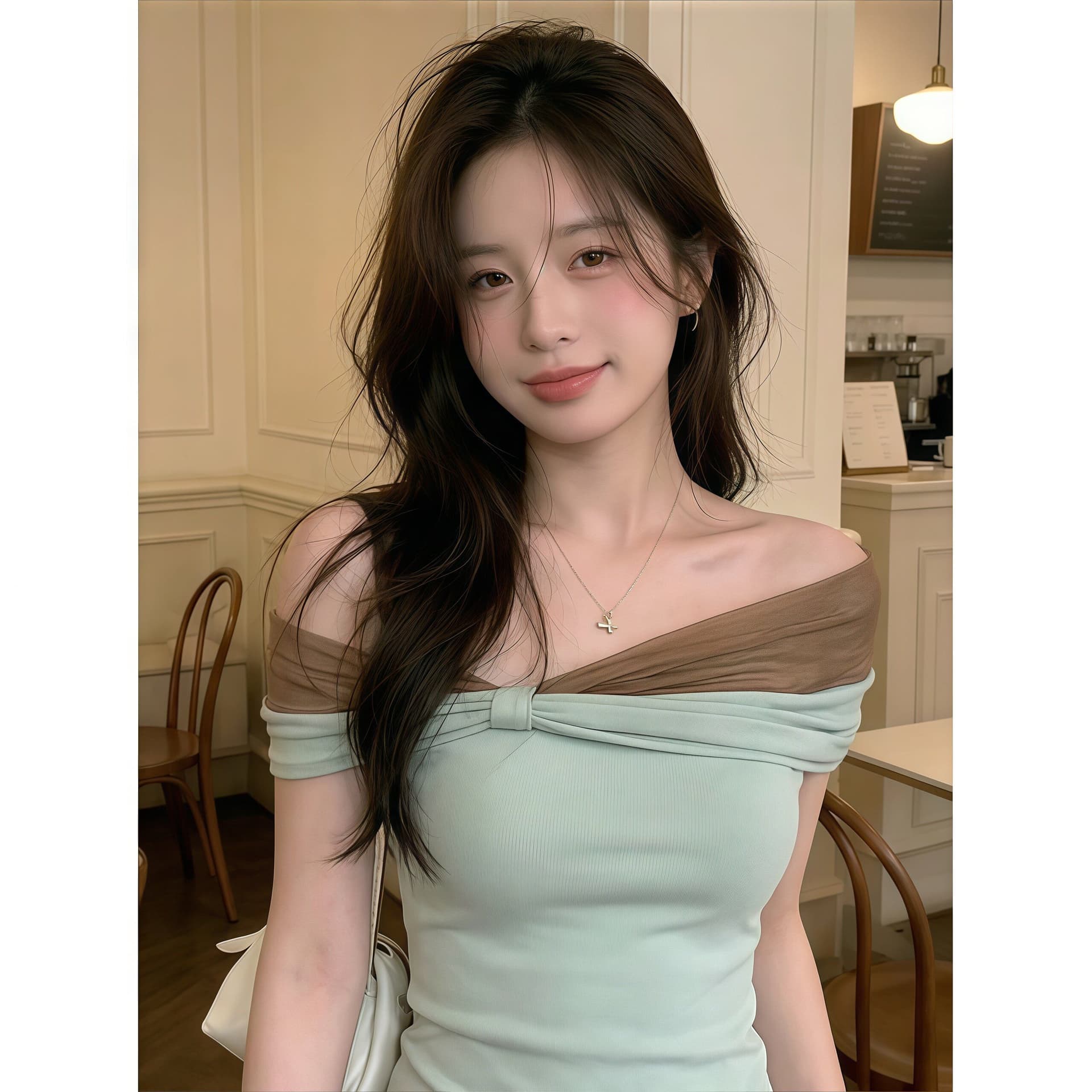 270 그램 1x1 사람들 면 리브 2026 한 스타일 부드러운 오프숄더 배색 티셔츠 여성 여름 슬림해 보이는 다용도 맨위 상세 이미지 5