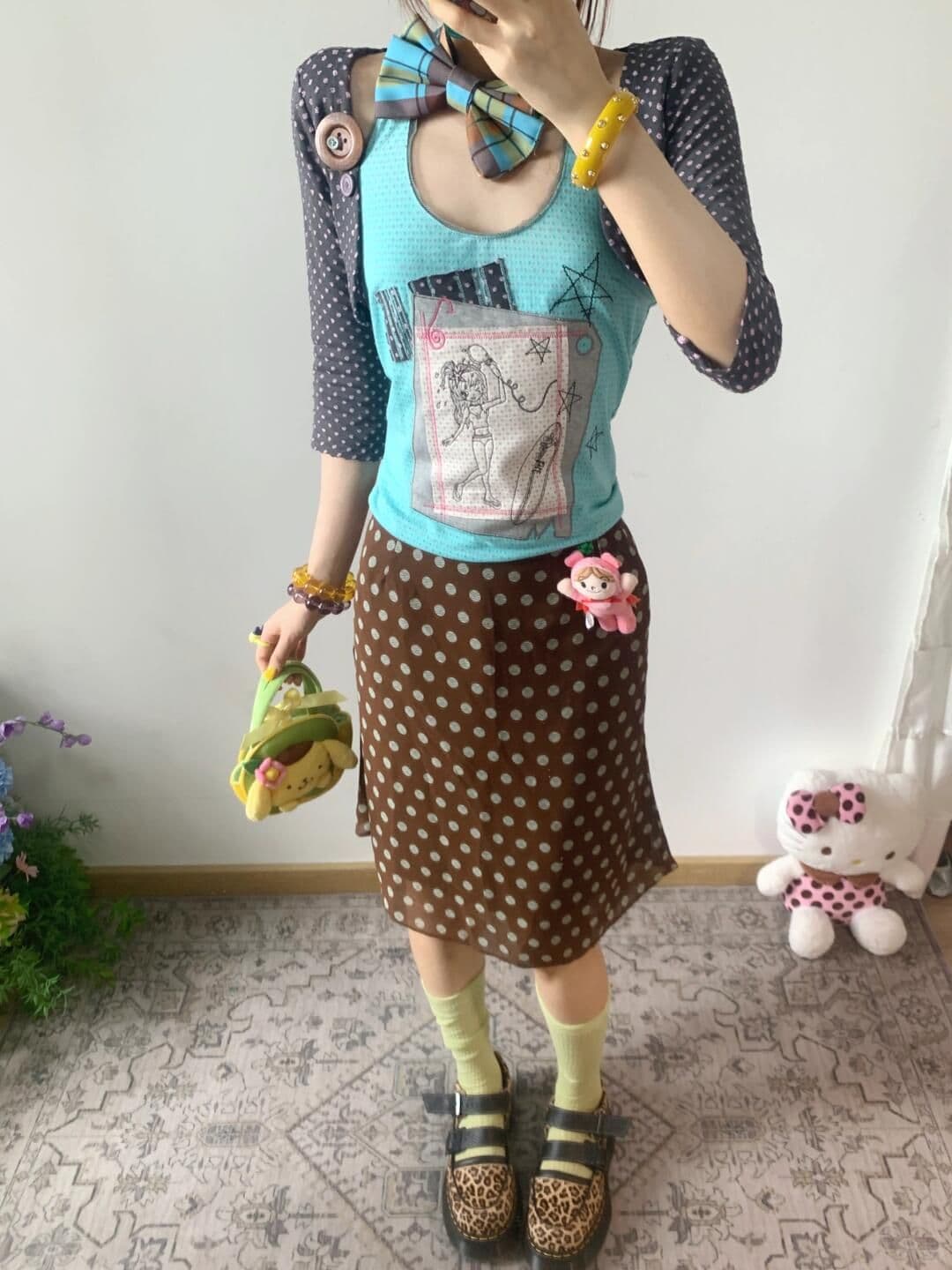 슬립 오픈 가디건 자수 패치 레이스 도트 무늬 세트 상세 이미지 6