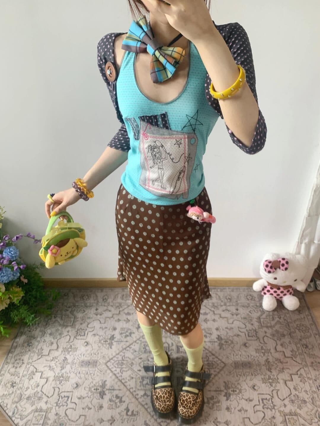 슬립 오픈 가디건 자수 패치 레이스 도트 무늬 세트 상세 이미지 7
