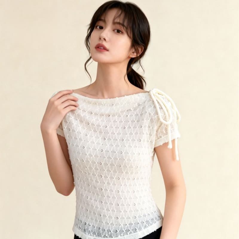 원본 원단 2026 새로운 부드러운 바람 비스듬한 어깨 레이스업 작은 셔츠 여성 여름 몸매 가꾸기 슬림해 보이는 쇼트 스타일 맨위 이미지 5