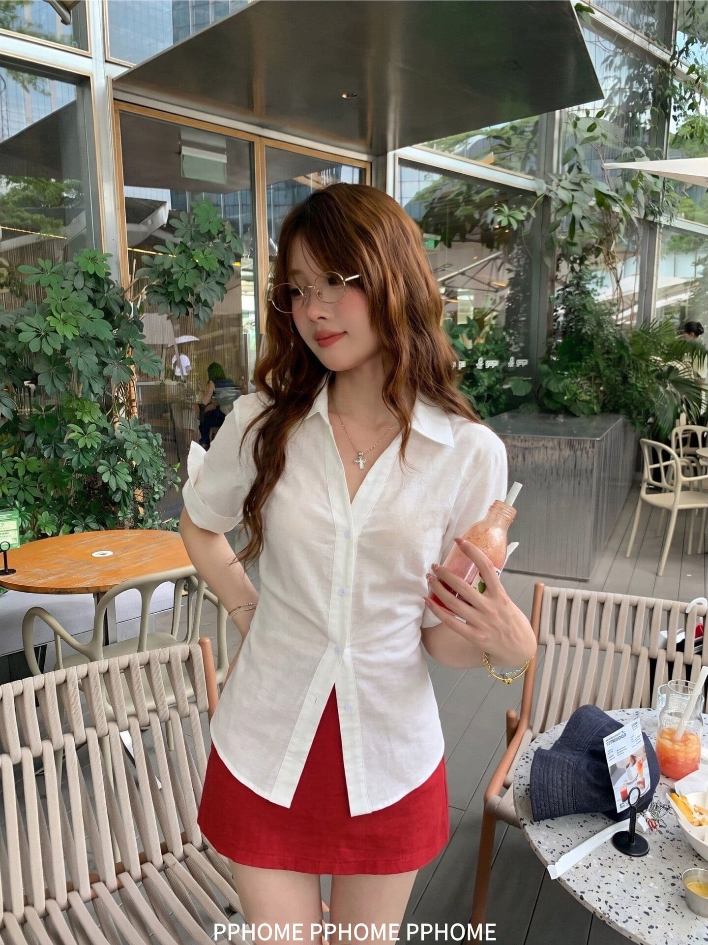 면 린넨 대나무 마디 오래된 돈 바람 허리 수축 셔츠 여성 여름 중간 길이 화이트 중간 소매 폴로 칼라 작은 대중 다용도 티셔츠 맨위