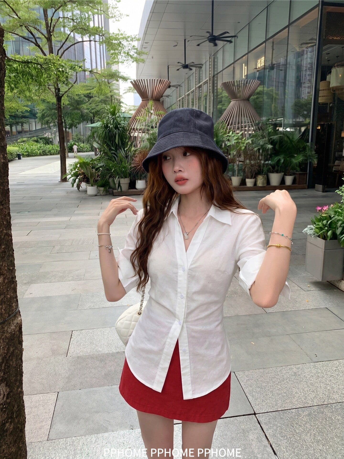면 린넨 대나무 마디 오래된 돈 바람 허리 수축 셔츠 여성 여름 중간 길이 화이트 중간 소매 폴로 칼라 작은 대중 다용도 티셔츠 맨위 상세 이미지 4
