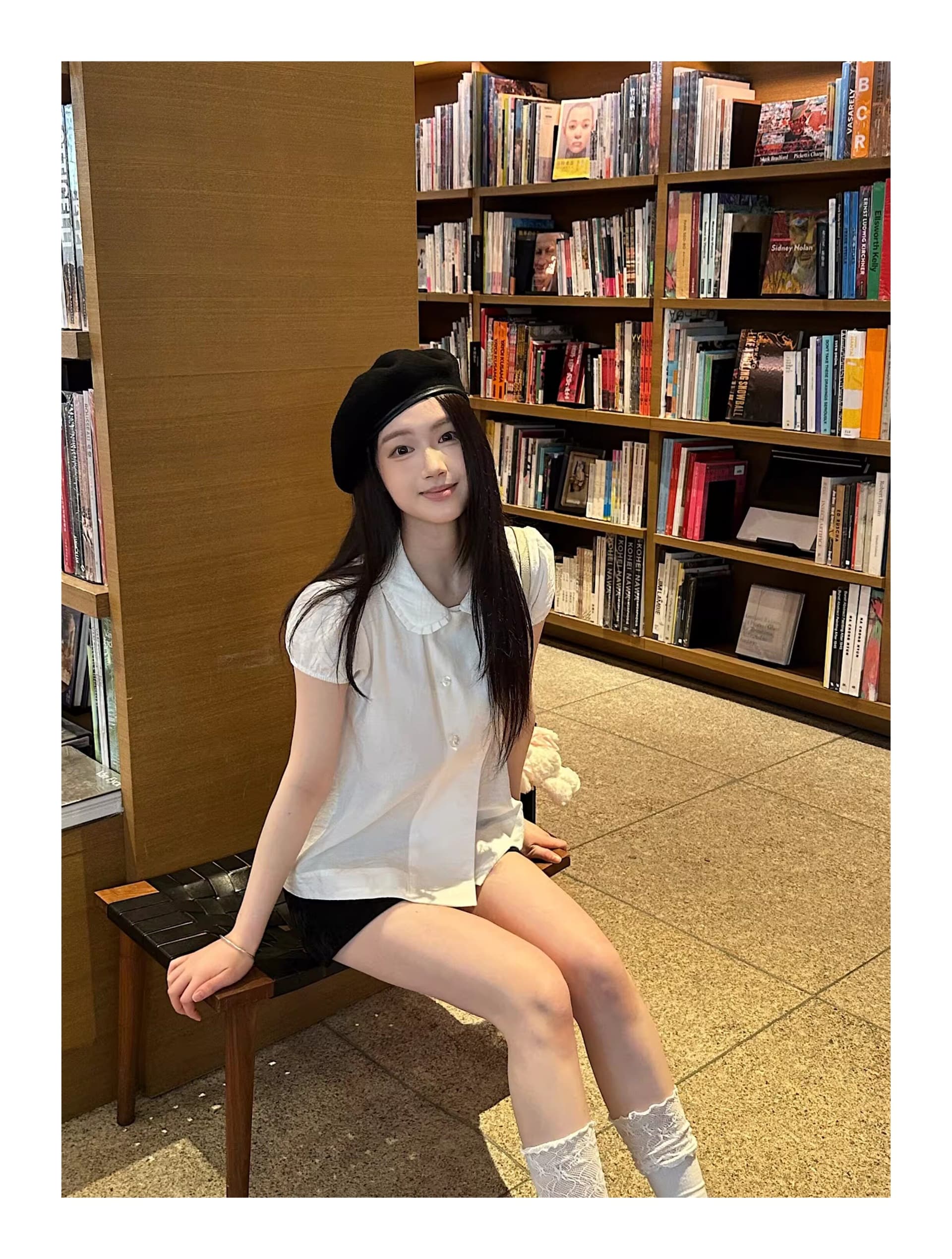 원본 원단 순면 오픈 가디건 단추 이중 버튼 주름 베이비 칼라 화이트 셔츠 반팔 맨위 여성 상세 이미지 4