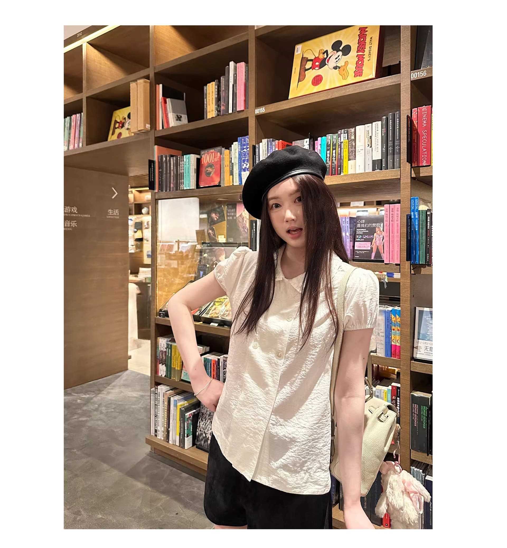 원본 원단 순면 오픈 가디건 단추 이중 버튼 주름 베이비 칼라 화이트 셔츠 반팔 맨위 여성 상세 이미지 7