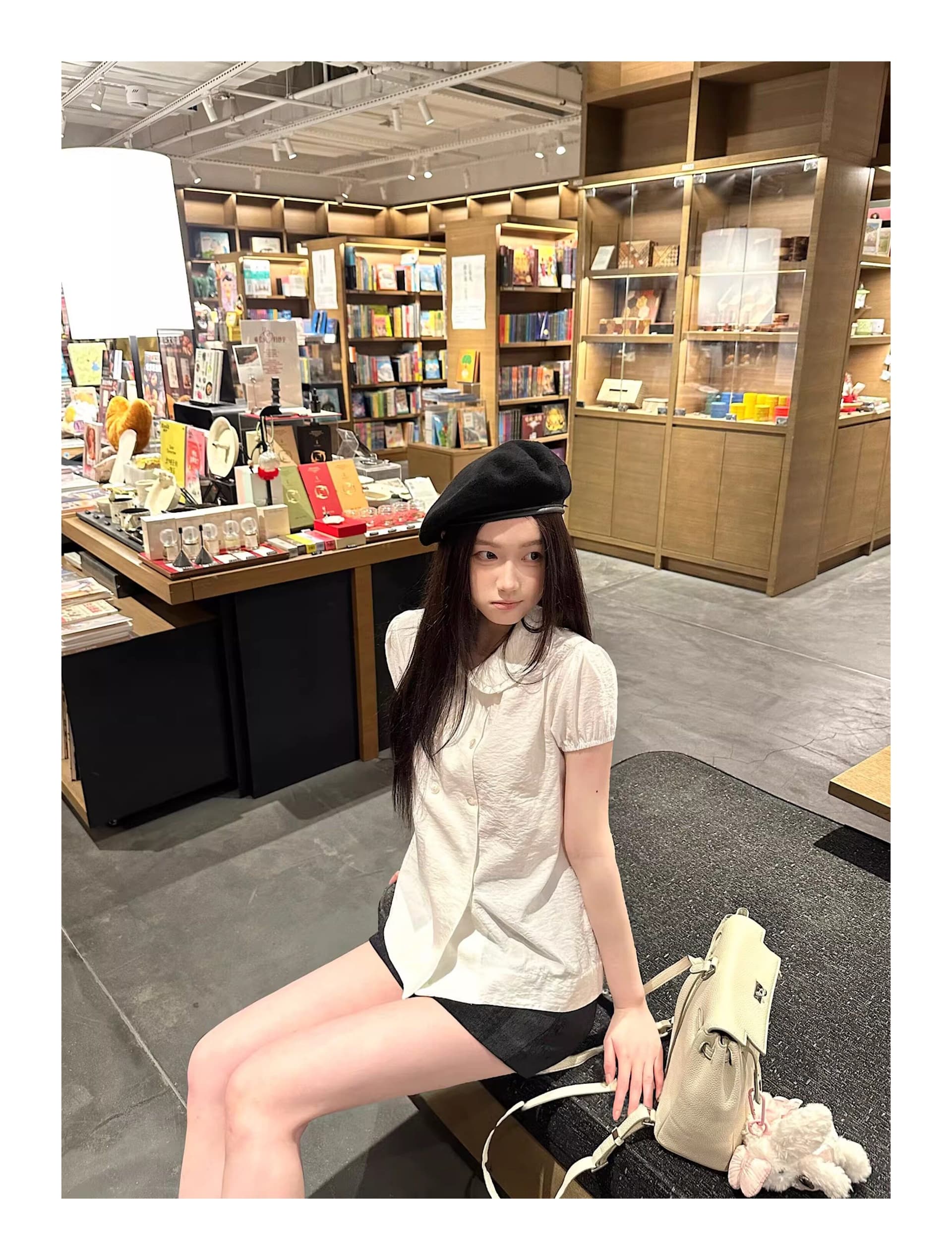 원본 원단 순면 오픈 가디건 단추 이중 버튼 주름 베이비 칼라 화이트 셔츠 반팔 맨위 여성 상세 이미지 17