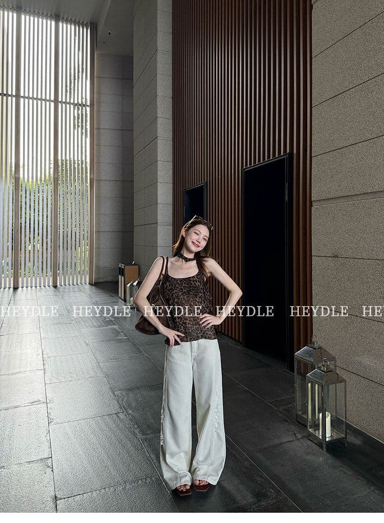 레오파드 무늬 핫걸 세련된 분위기 센스 슬림해 보이는 행침 목 리본 슬립 여성 여름 섹시함 민소매 허리 수축 맨위 조끼 상세 이미지 18