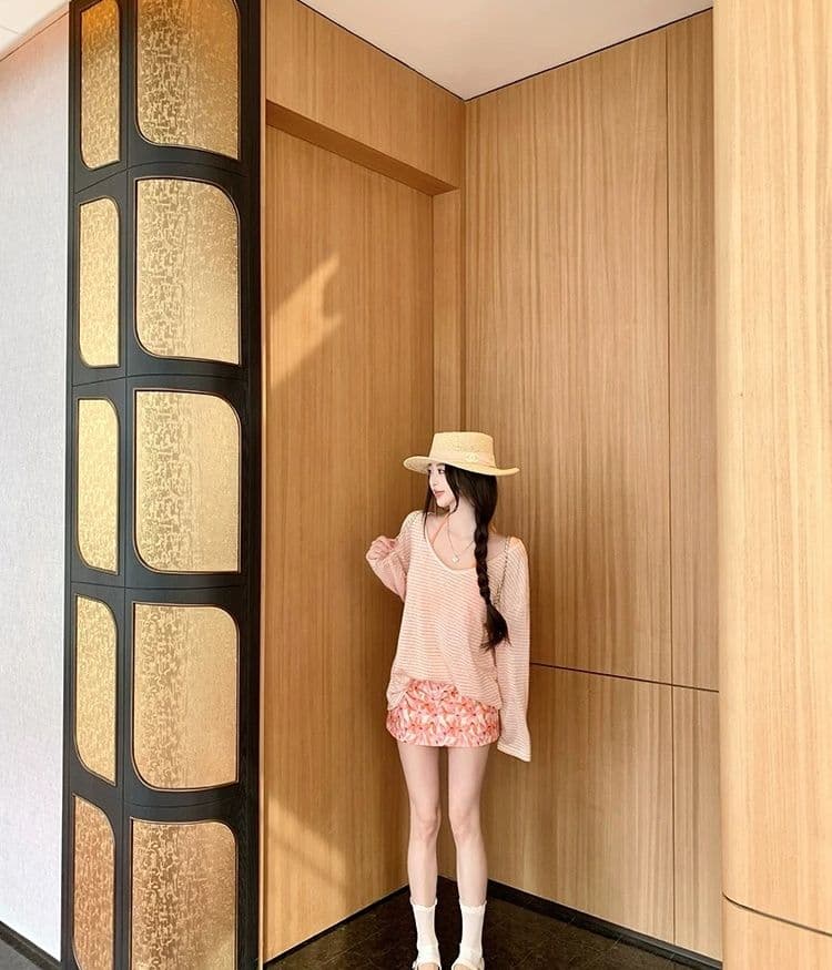 한국 스타일 순수한 욕망 바람 스트라이프 자외선 차단 블라우스 긴팔 티셔츠 여성 디자인 센스 작은 대중 캐미솔 투피스 세트 맨위 상세 이미지 10