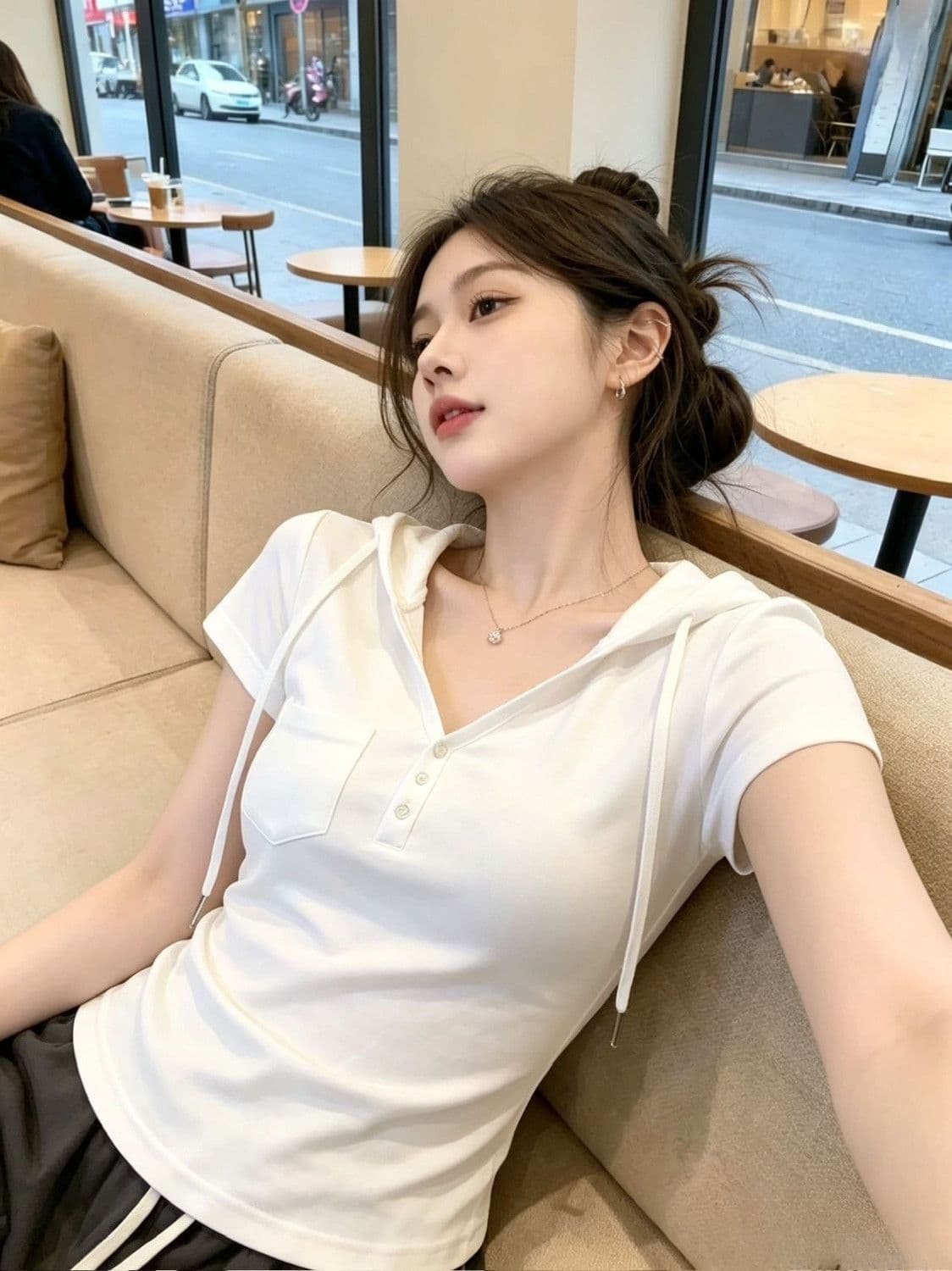 260 그램 사람들 면 1 1 후드 V넥 반팔 티셔츠 여성 의류 여름 얇은 스타일 맨위 상세 이미지 3