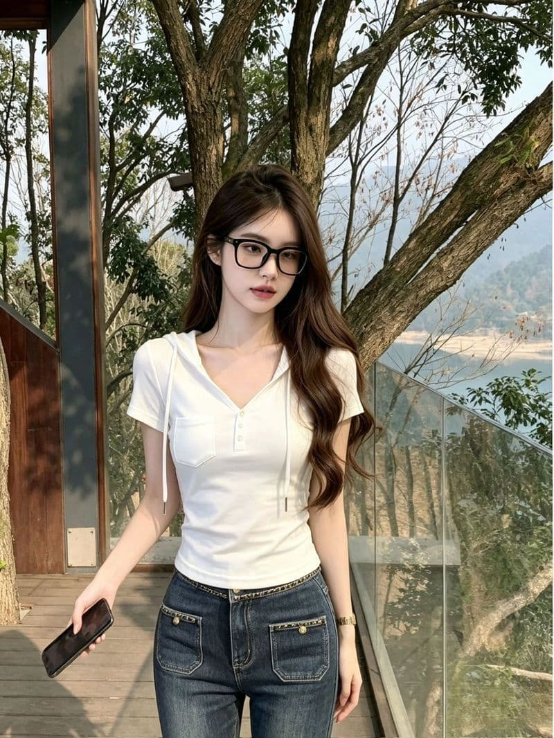 260 그램 사람들 면 1 1 후드 V넥 반팔 티셔츠 여성 의류 여름 얇은 스타일 맨위 상세 이미지 6