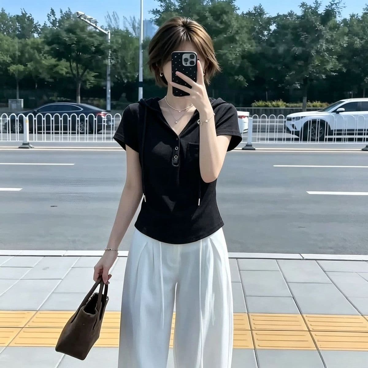 260 그램 사람들 면 1 1 후드 V넥 반팔 티셔츠 여성 의류 여름 얇은 스타일 맨위 상세 이미지 7