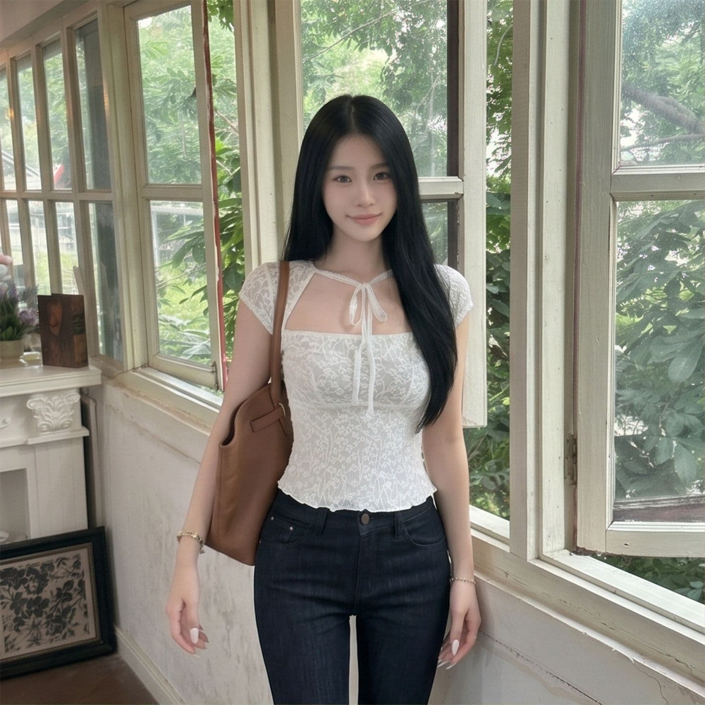 프랑스식 품격 부서 벨트 측면 칼라 반팔 레이스 작은 셔츠 여성 여름 새로운 몸매 가꾸기 슬림해 보이는 자이언트 잘 생긴 품격 맨위