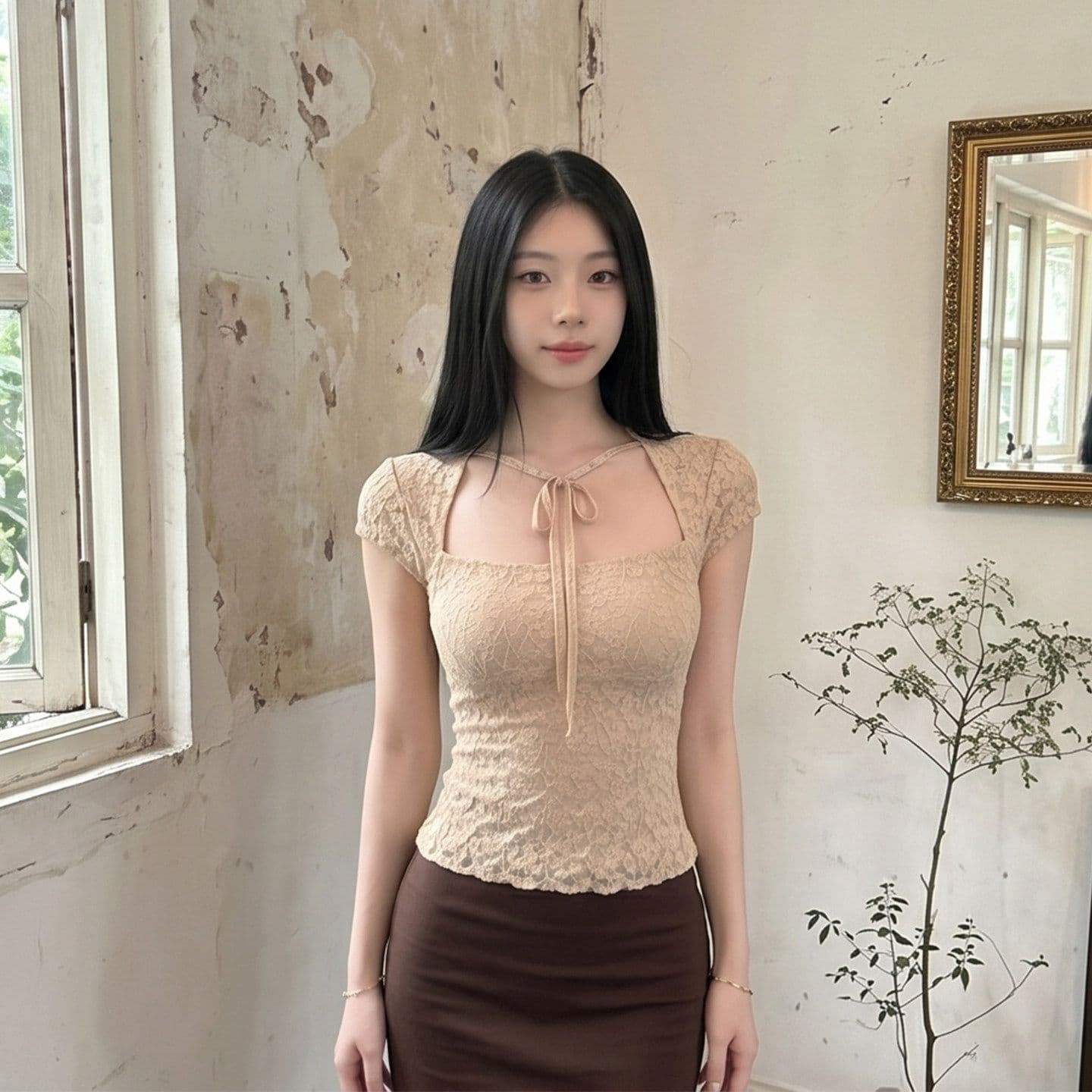 프랑스식 품격 부서 벨트 측면 칼라 반팔 레이스 작은 셔츠 여성 여름 새로운 몸매 가꾸기 슬림해 보이는 자이언트 잘 생긴 품격 맨위 상세 이미지 7