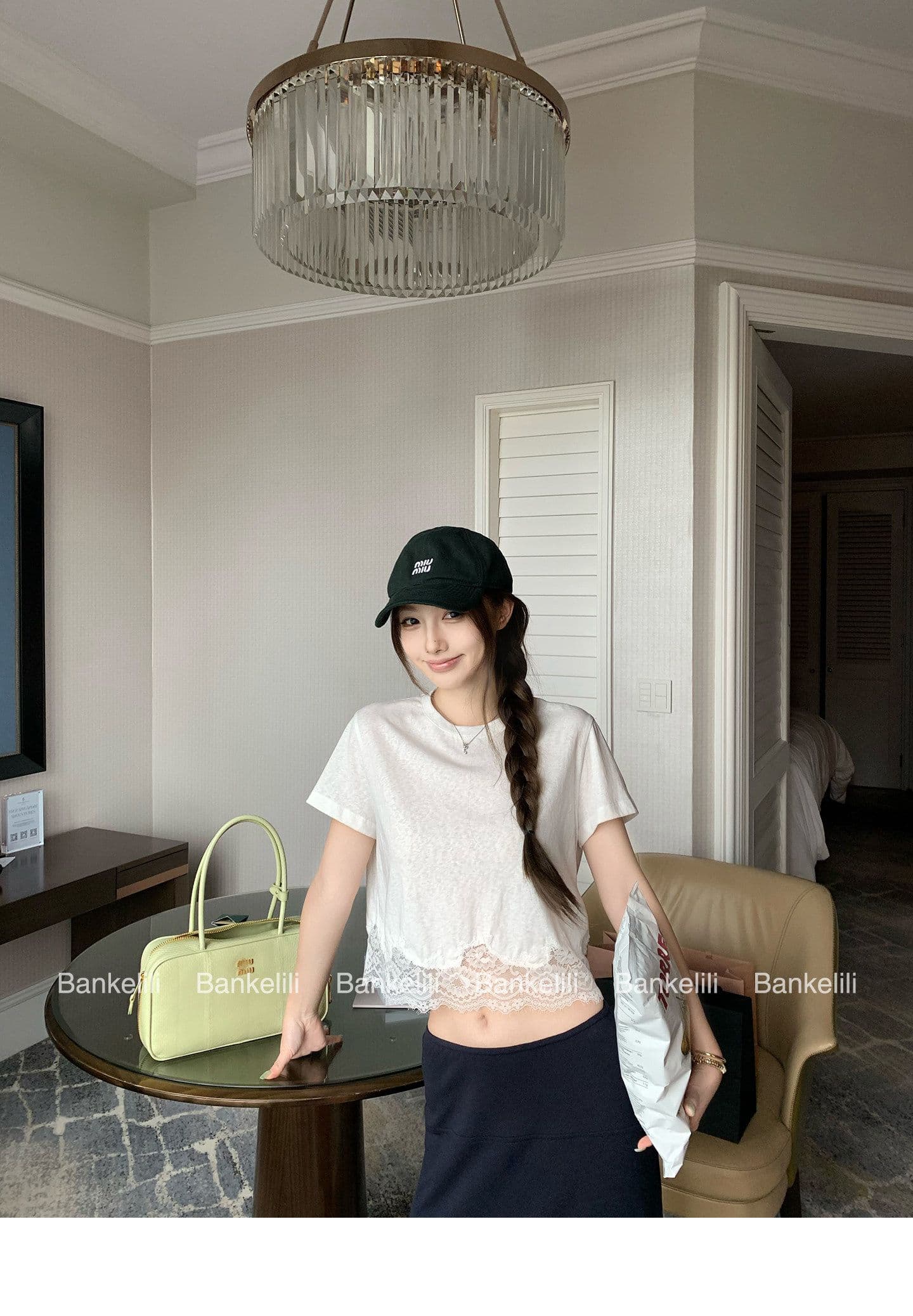 밤나무 코코아 bankelili 산소 miu 버전 천 골드 센스 레이스 레이스 티셔츠 슬림해 보이는 여성 상세 이미지 6
