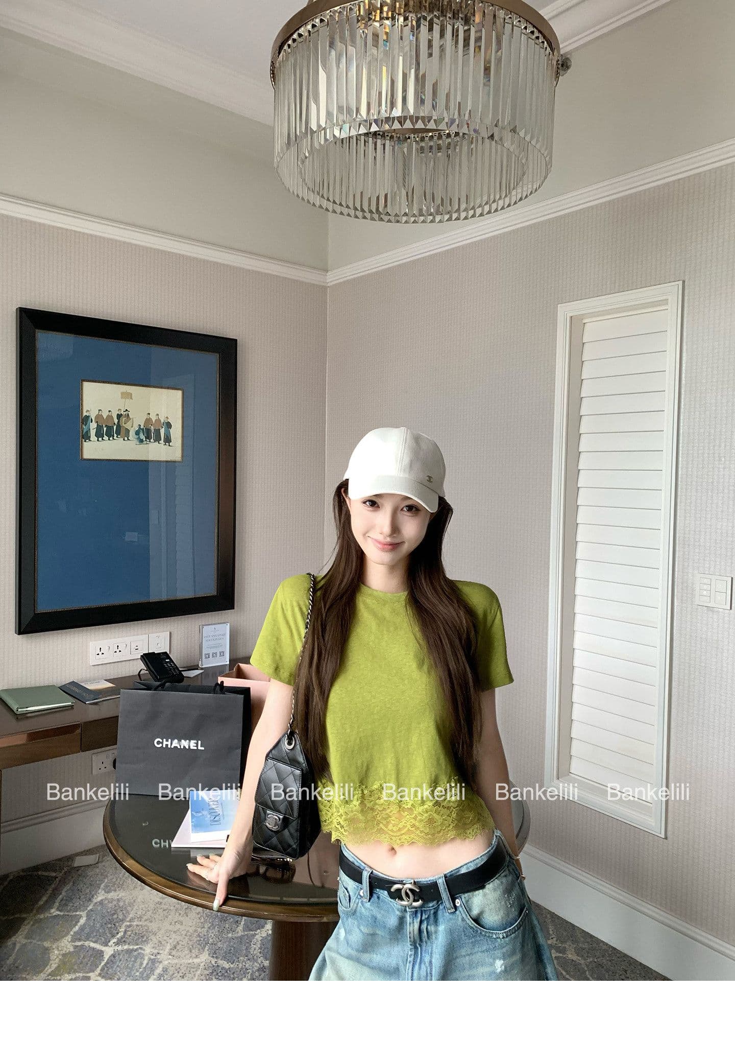 밤나무 코코아 bankelili 산소 miu 버전 천 골드 센스 레이스 레이스 티셔츠 슬림해 보이는 여성 상세 이미지 9