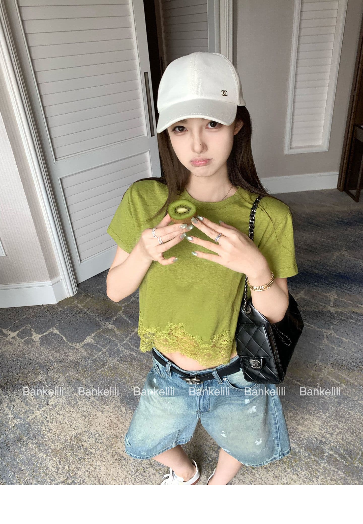 밤나무 코코아 bankelili 산소 miu 버전 천 골드 센스 레이스 레이스 티셔츠 슬림해 보이는 여성 상세 이미지 11