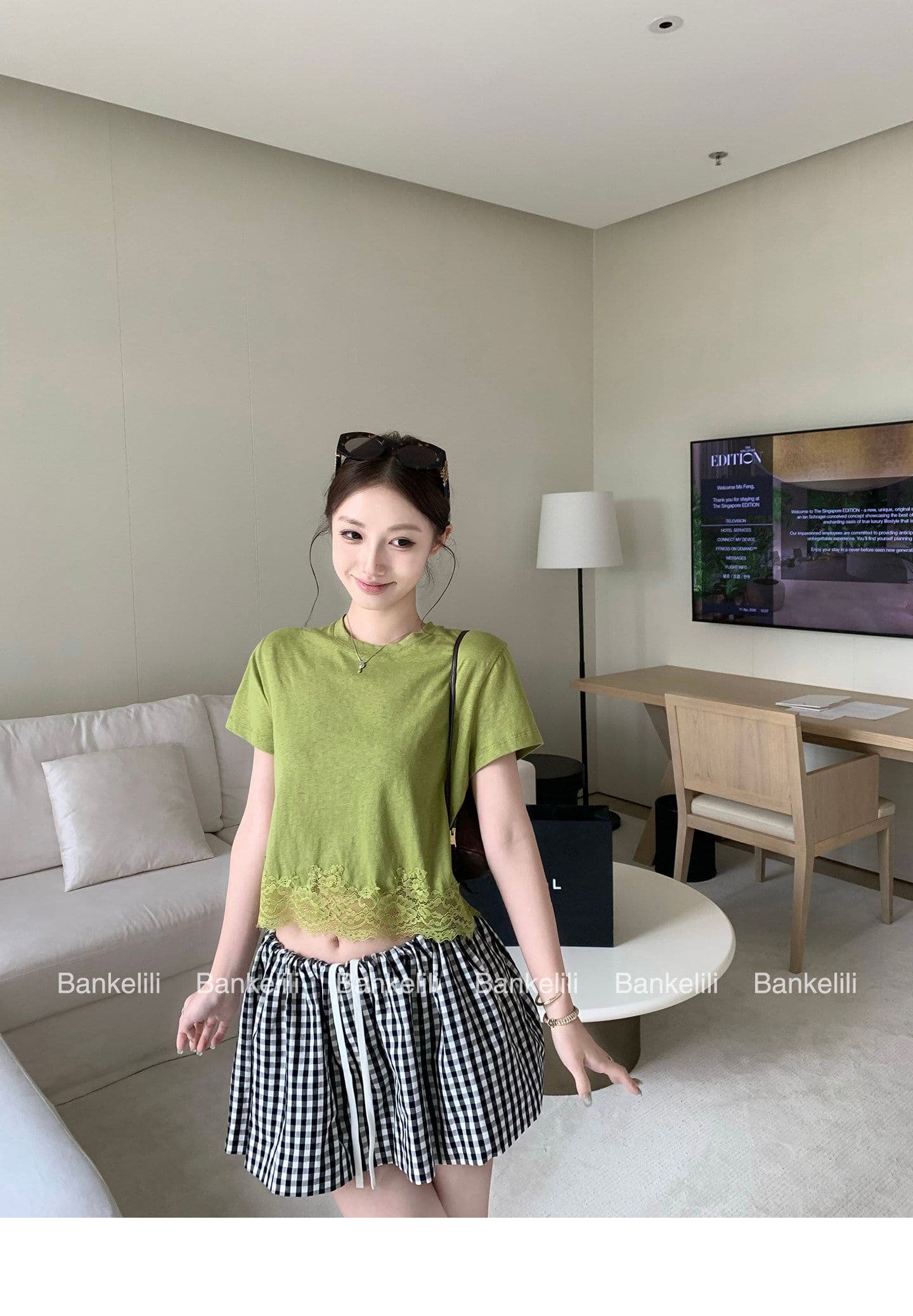 밤나무 코코아 bankelili 산소 miu 버전 천 골드 센스 레이스 레이스 티셔츠 슬림해 보이는 여성 상세 이미지 13