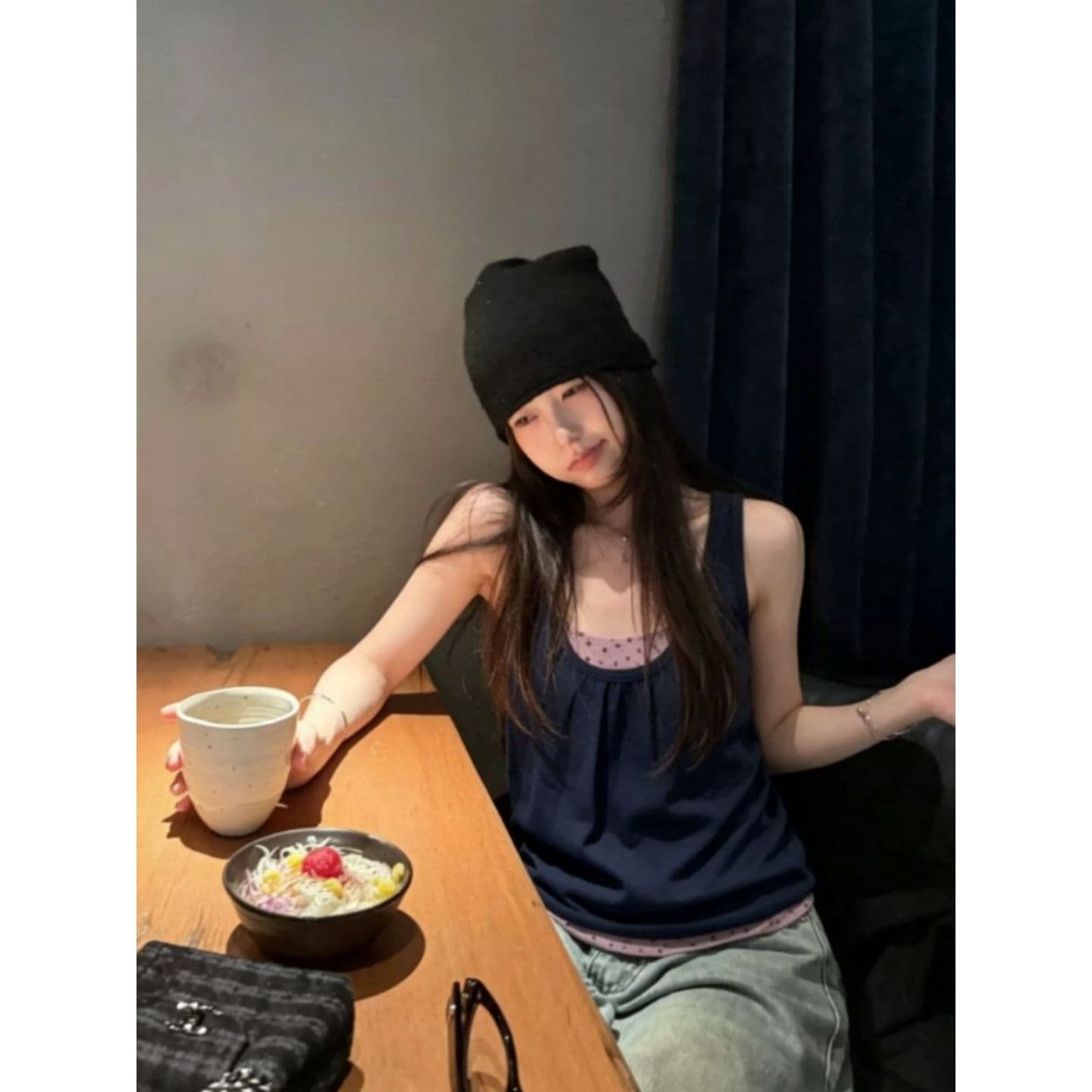 경관 그림 40 순면 리브 210 그램 1 1 여름 외출용 배색 패치워크 슬림해 보이는 몸매 가꾸기 슬립