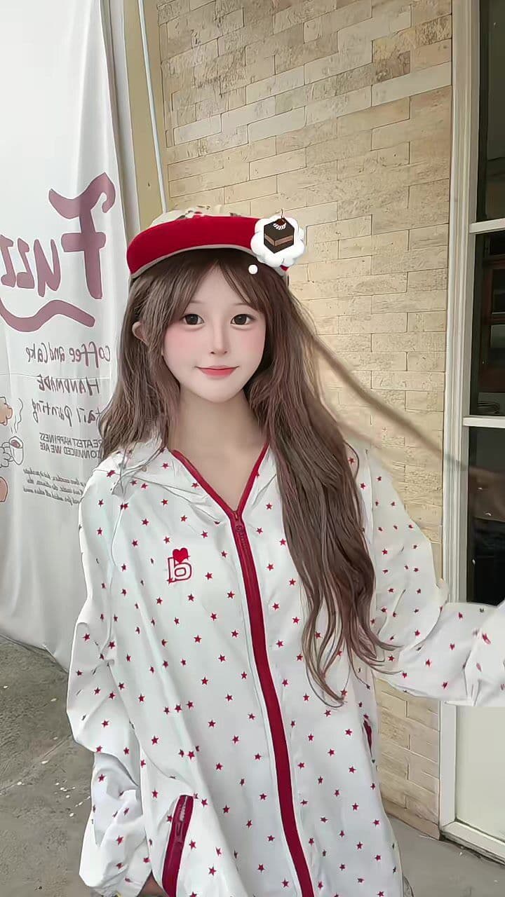 귀여운 자외선 차단 외투 별 도트 무늬 후드 자외선 차단 의류 여성 여름 새로운 느긋한 바람 바깥 쪽 선 얇은 스타일 이미지 3