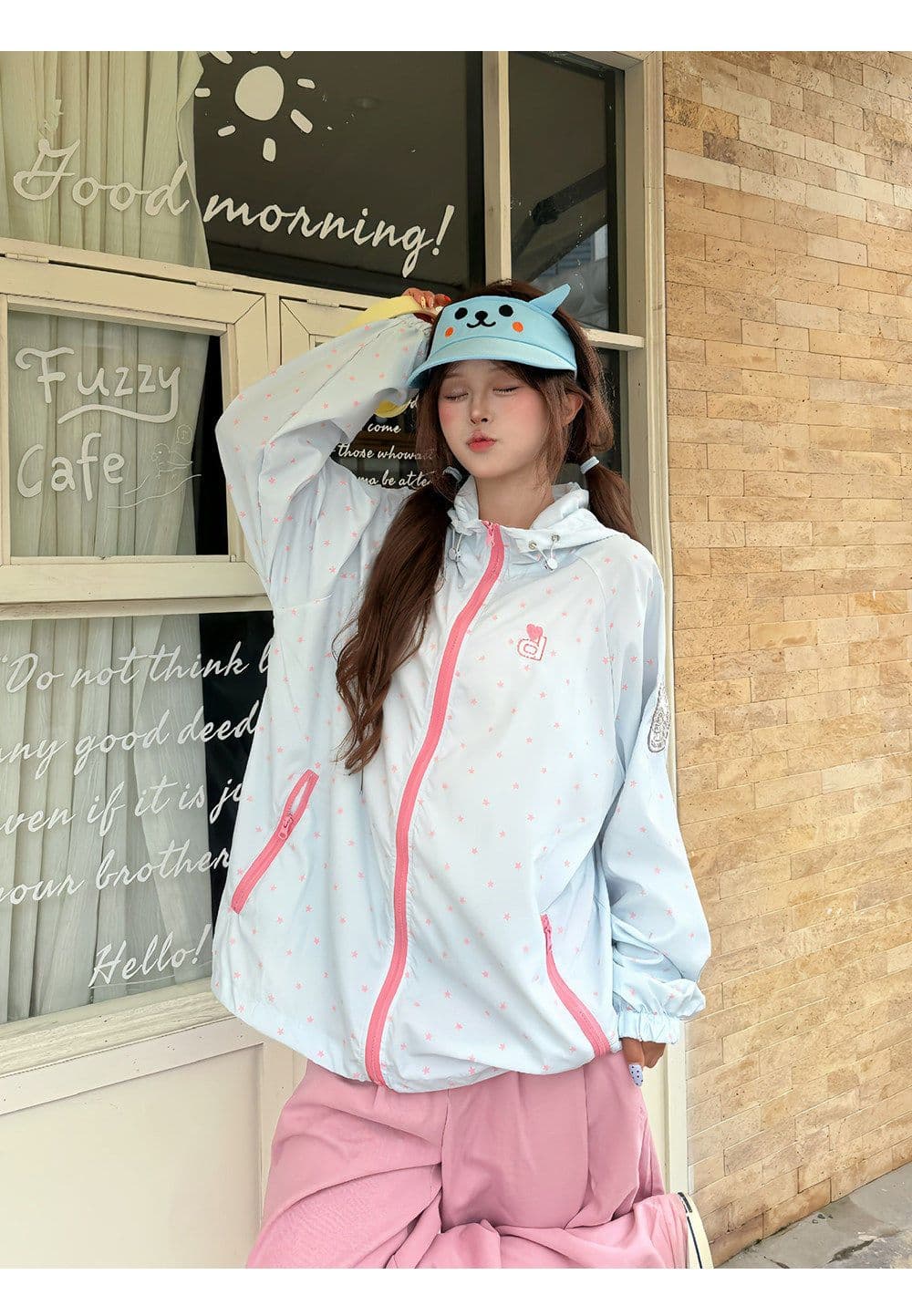 귀여운 자외선 차단 외투 별 도트 무늬 후드 자외선 차단 의류 여성 여름 새로운 느긋한 바람 바깥 쪽 선 얇은 스타일 상세 이미지 9