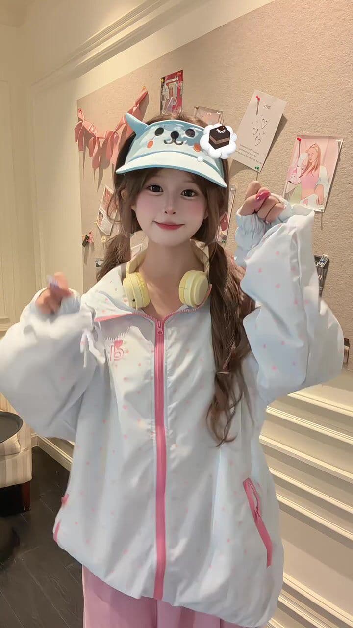 귀여운 자외선 차단 외투 별 도트 무늬 후드 자외선 차단 의류 여성 여름 새로운 느긋한 바람 바깥 쪽 선 얇은 스타일 상세 이미지 18