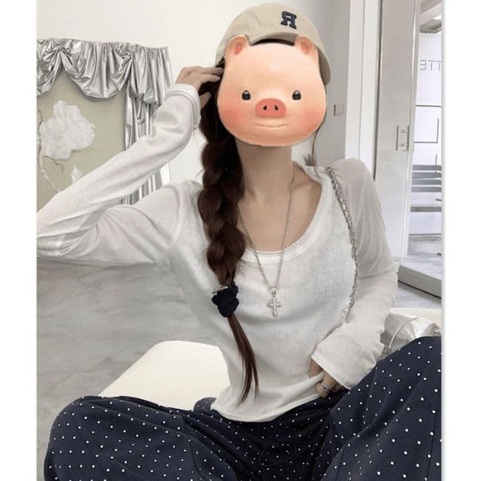 140 크 75 면 25 폴리에스터 눈꽃 면 화이트 자외선 차단 볼륨 측면 u 칼라 얇은 스타일 긴팔 티셔츠 여성 짧은 맨위 상세 이미지 4