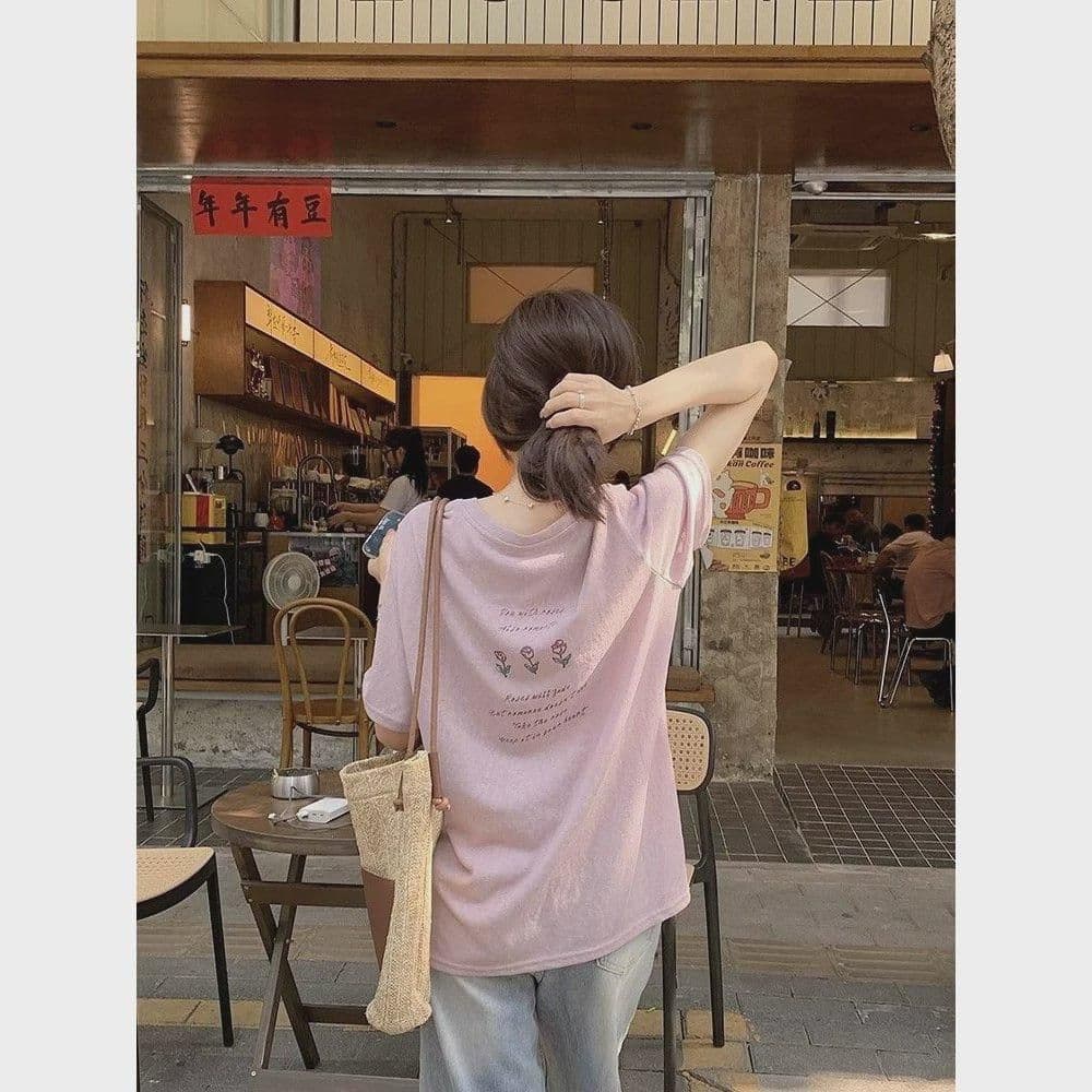 면 75 집결하다 섬유 25 초록 초록 눈꽃 면 긍정적 인 어깨 루즈핏 한 부서 반팔 티셔츠 여성 다용도 여름 상세 이미지 2