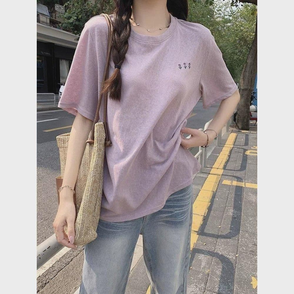 면 75 집결하다 섬유 25 초록 초록 눈꽃 면 긍정적 인 어깨 루즈핏 한 부서 반팔 티셔츠 여성 다용도 여름 상세 이미지 4