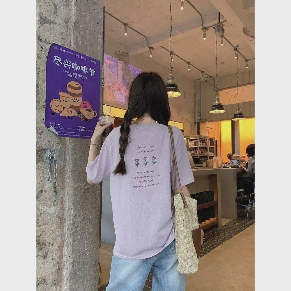면 75 집결하다 섬유 25 초록 초록 눈꽃 면 긍정적 인 어깨 루즈핏 한 부서 반팔 티셔츠 여성 다용도 여름 상세 이미지 5