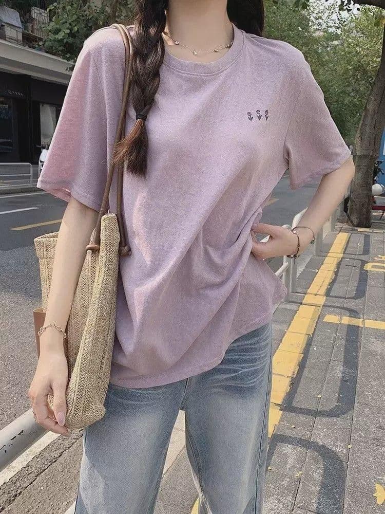 면 75 집결하다 섬유 25 초록 초록 눈꽃 면 긍정적 인 어깨 루즈핏 한 부서 반팔 티셔츠 여성 다용도 여름 상세 이미지 13