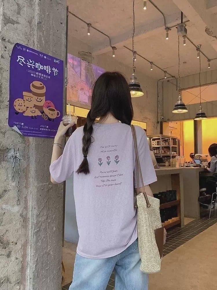 면 75 집결하다 섬유 25 초록 초록 눈꽃 면 긍정적 인 어깨 루즈핏 한 부서 반팔 티셔츠 여성 다용도 여름 상세 이미지 14