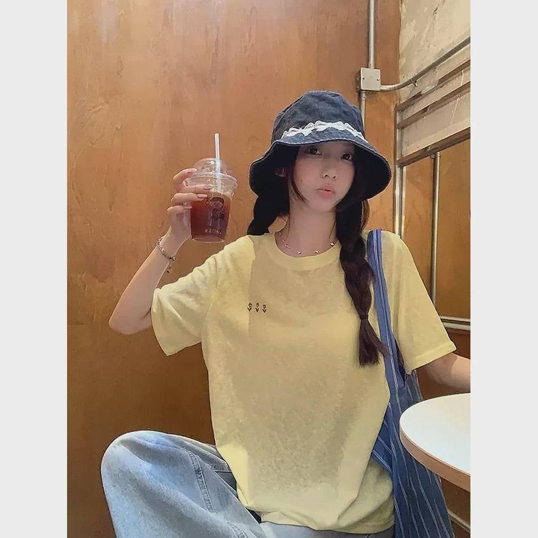 면 75 집결하다 섬유 25 초록 초록 눈꽃 면 긍정적 인 어깨 루즈핏 한 부서 반팔 티셔츠 여성 다용도 여름 상세 이미지 15