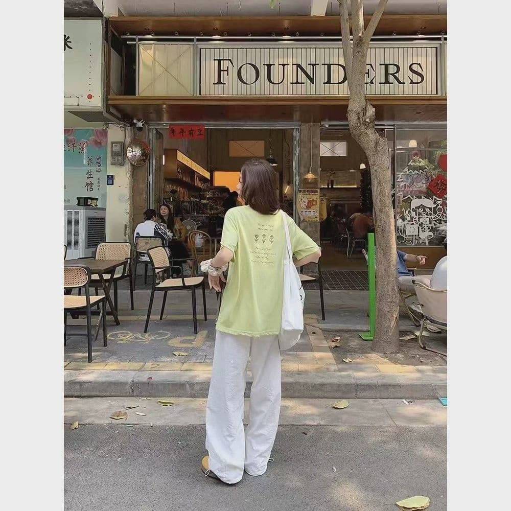 면 75 집결하다 섬유 25 초록 초록 눈꽃 면 긍정적 인 어깨 루즈핏 한 부서 반팔 티셔츠 여성 다용도 여름 상세 이미지 24