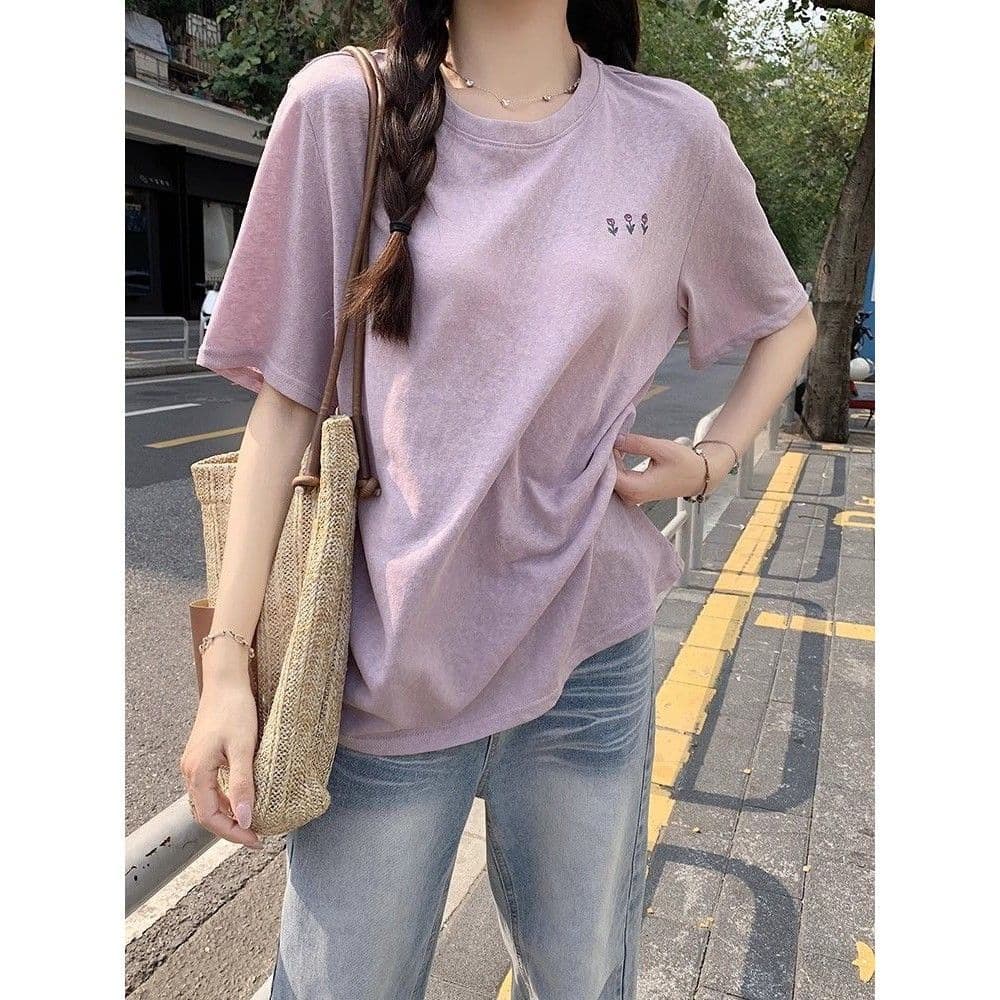 면 75 집결하다 섬유 25 초록 초록 눈꽃 면 긍정적 인 어깨 루즈핏 한 부서 반팔 티셔츠 여성 다용도 여름 상세 이미지 25