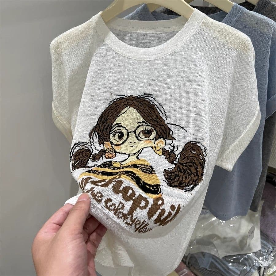 라이 우아한 1 1 와 사고 방식 패션 프린트 반팔 여성 의류 2026 년 여름 새로운 고유 한 슈퍼 잘 생긴 맨위 상세 이미지 5