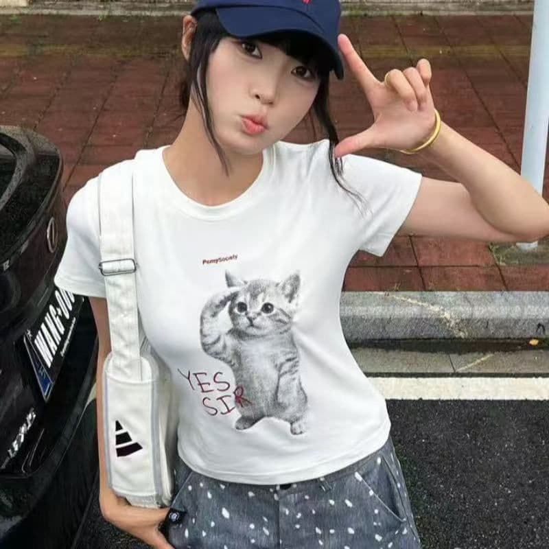 40 230 크 92 면 8 암모니아 Lun 높은 탄력성 긍정적 인 어깨 프린트 반팔 티셔츠 여성 상세 이미지 4