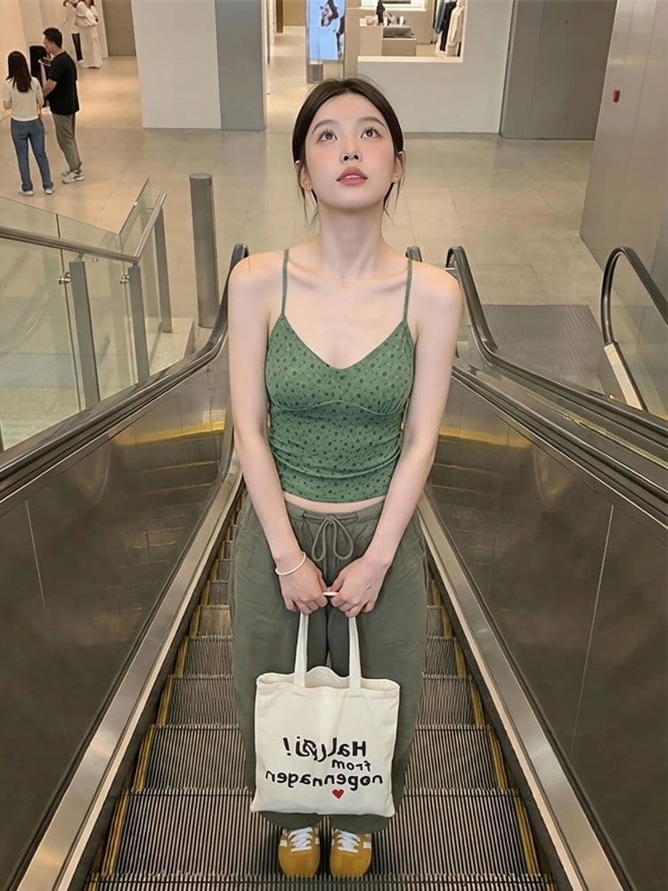 40d 메시 원단 프랑스식 부드러운 바람 꽃무늬 민소매 작은 슬링 여성 여름 몸매 가꾸기 꼬집기 허리 핫걸 고유 한 아름다운 맨위 이미지 3