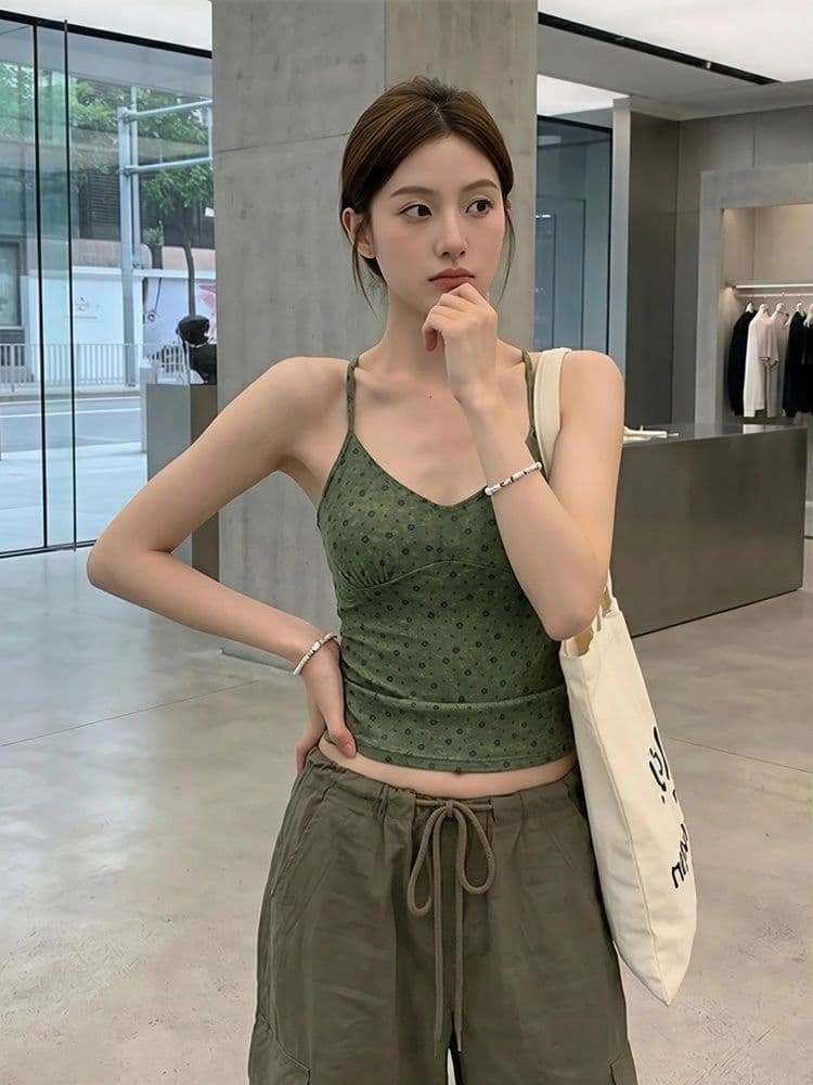 40d 메시 원단 프랑스식 부드러운 바람 꽃무늬 민소매 작은 슬링 여성 여름 몸매 가꾸기 꼬집기 허리 핫걸 고유 한 아름다운 맨위 상세 이미지 3