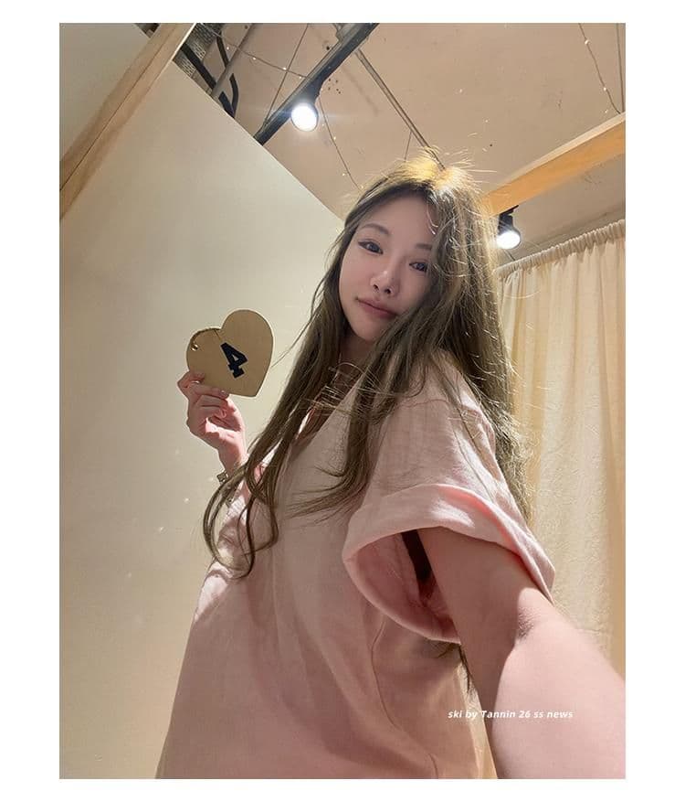 대나무 마디 면 tee 대나무 마디 코튼 롤 측면 주머니 반팔 티셔츠 여성 디자인 센스 루즈핏 슬림해 보이는 한 부서 상세 이미지 4