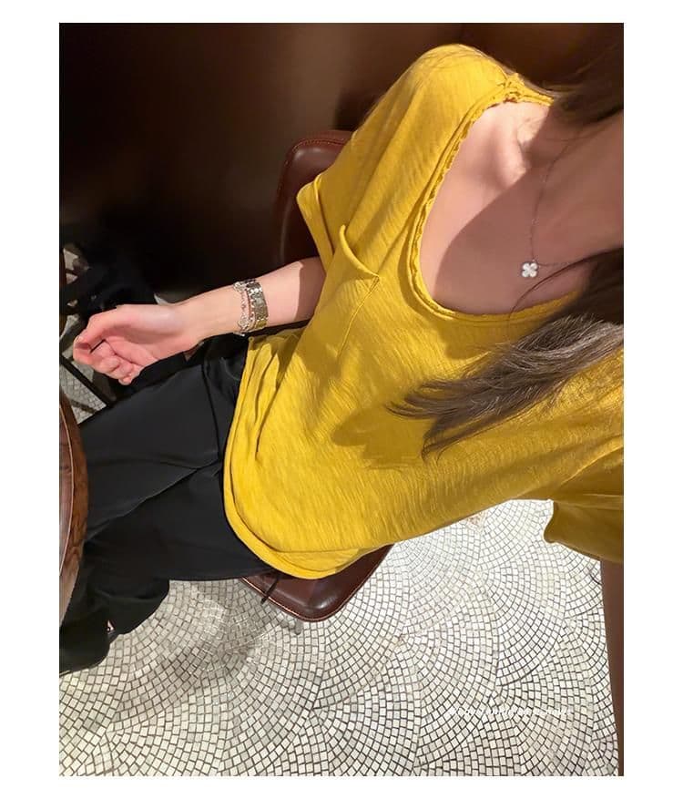 대나무 마디 면 tee 대나무 마디 코튼 롤 측면 주머니 반팔 티셔츠 여성 디자인 센스 루즈핏 슬림해 보이는 한 부서 상세 이미지 12