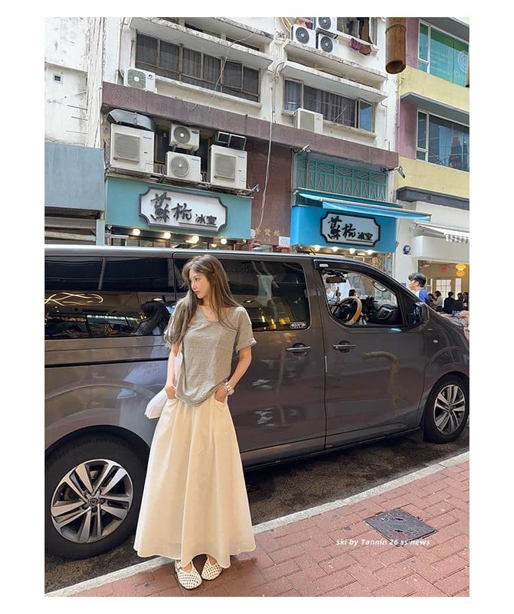 대나무 마디 면 tee 대나무 마디 코튼 롤 측면 주머니 반팔 티셔츠 여성 디자인 센스 루즈핏 슬림해 보이는 한 부서 상세 이미지 16