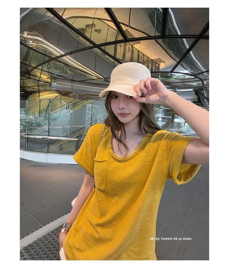 대나무 마디 면 tee 대나무 마디 코튼 롤 측면 주머니 반팔 티셔츠 여성 디자인 센스 루즈핏 슬림해 보이는 한 부서 상세 이미지 23