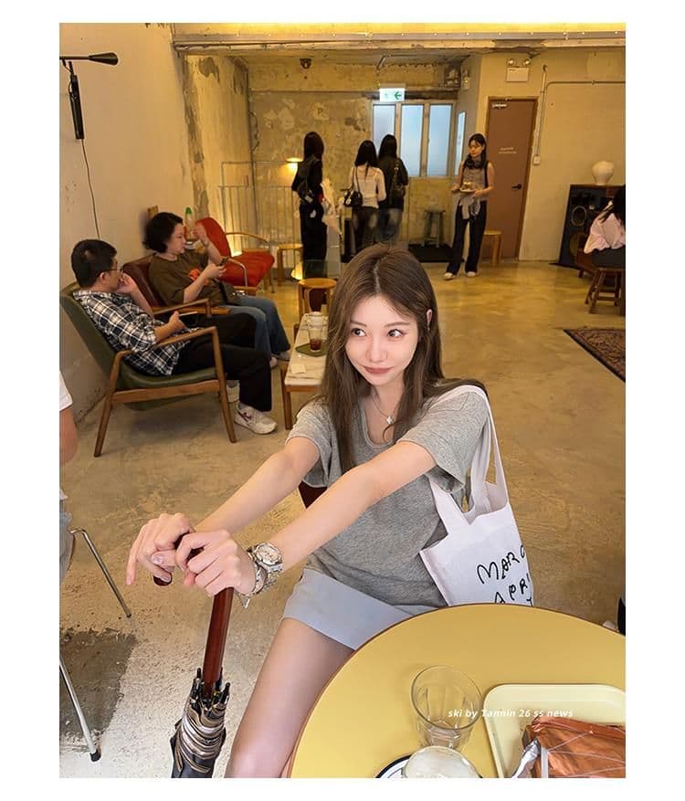 대나무 마디 면 tee 대나무 마디 코튼 롤 측면 주머니 반팔 티셔츠 여성 디자인 센스 루즈핏 슬림해 보이는 한 부서 상세 이미지 24